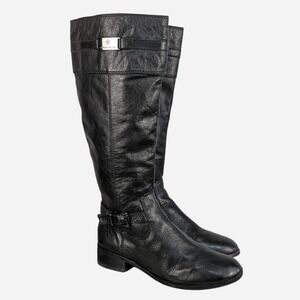 Antonio Melani Black Pebbled Leather Tall Riding Boot Size 9.5